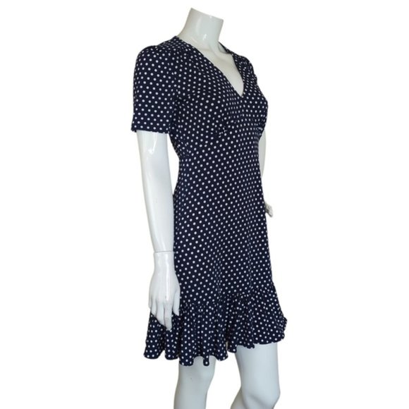 Michael Kors Navy Blue Polka-Dot A-Line Ruffle Dress SZ S - Picture 7 of 16